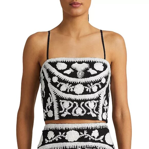 Ralph Lauren Tops - Ralph Lauren Embroidered Cropped Sleeveless Black White Blouse Size 12